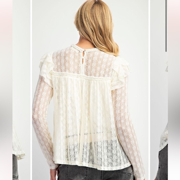 NWT Cream Lace Top With Pearl Trim - Picture 7 of 14